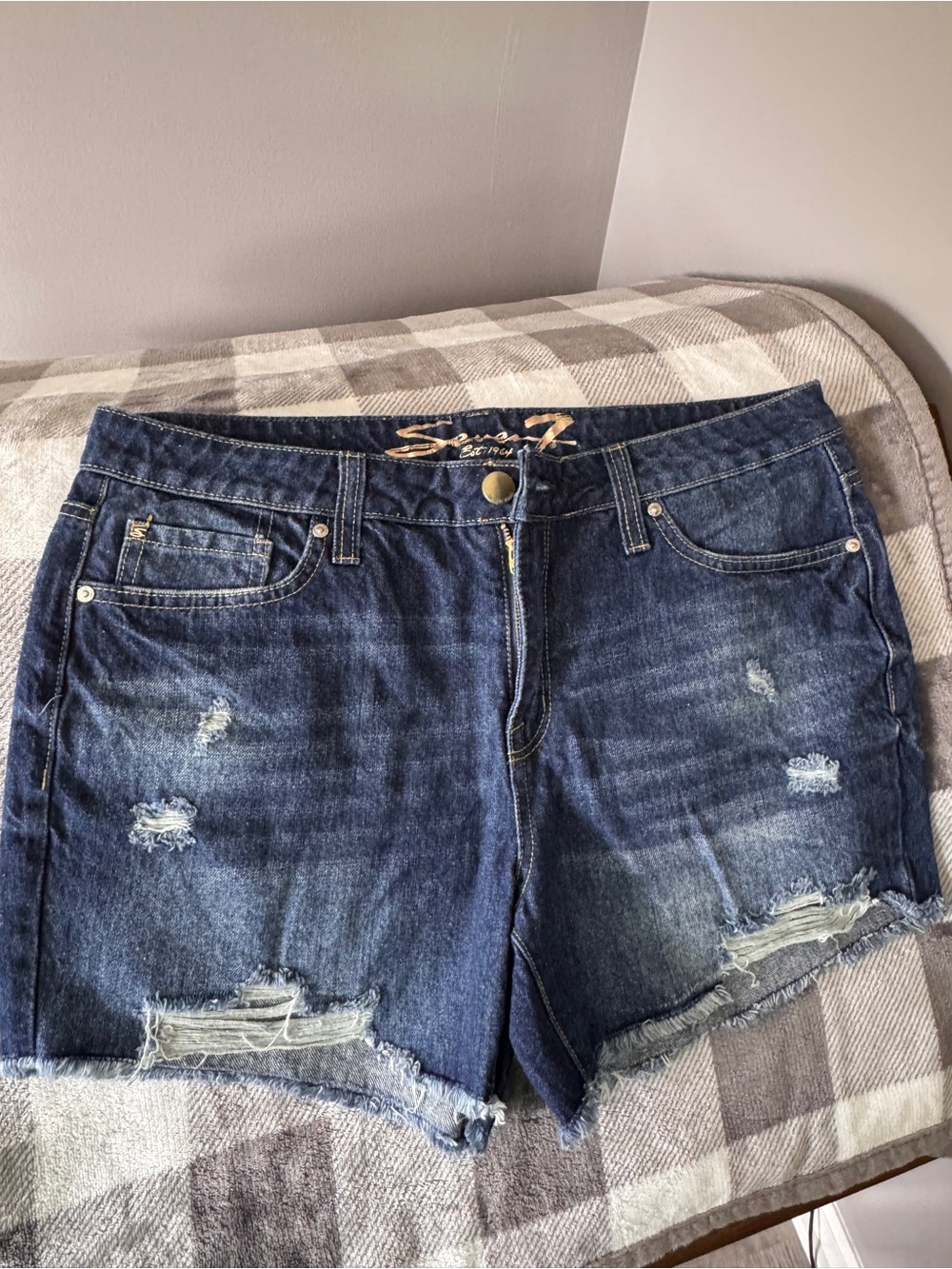 New Distressed Dark Blue Denim Women's Shorts
